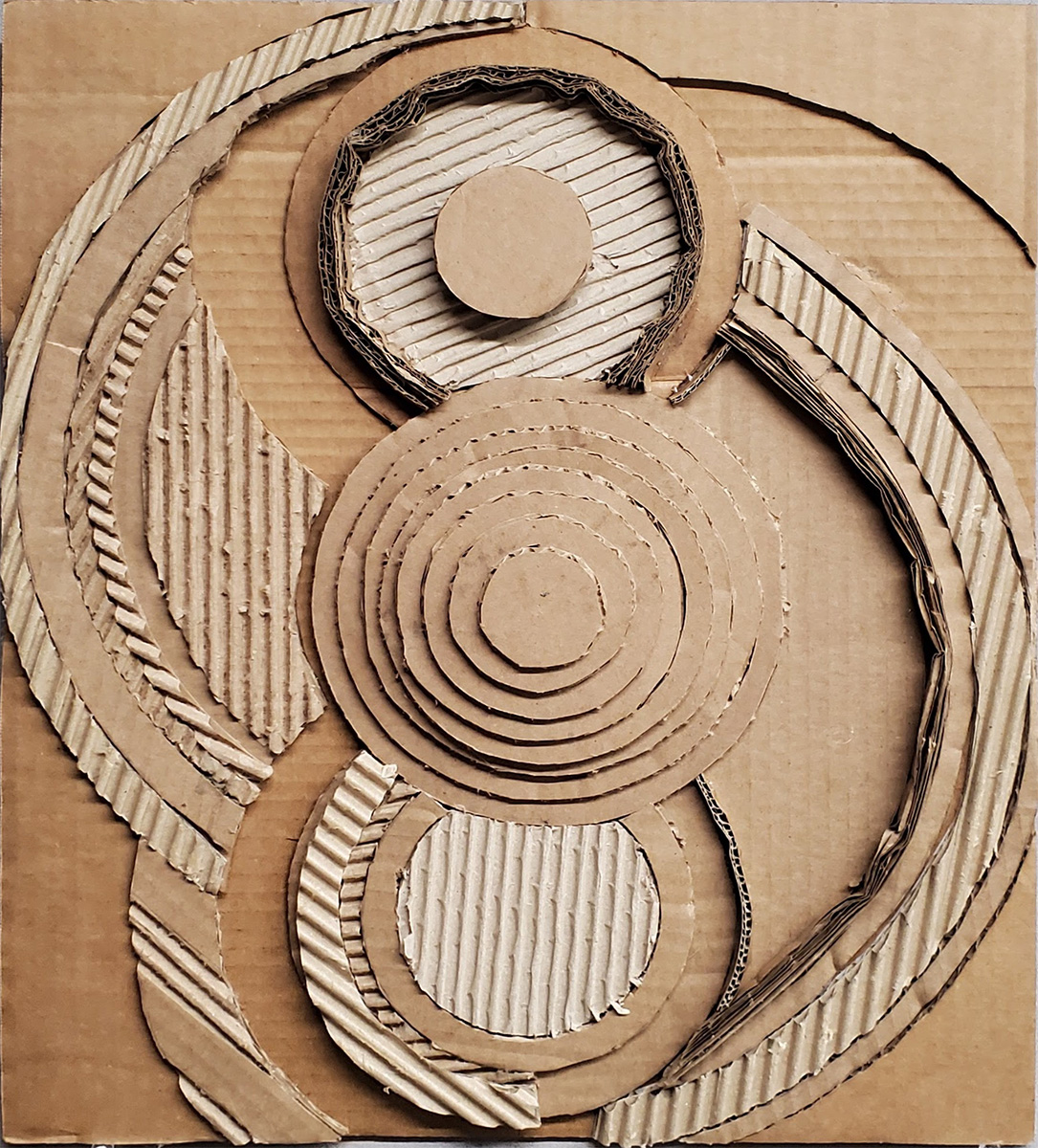 A card-bored medium relief sculpture based on another author's work.
